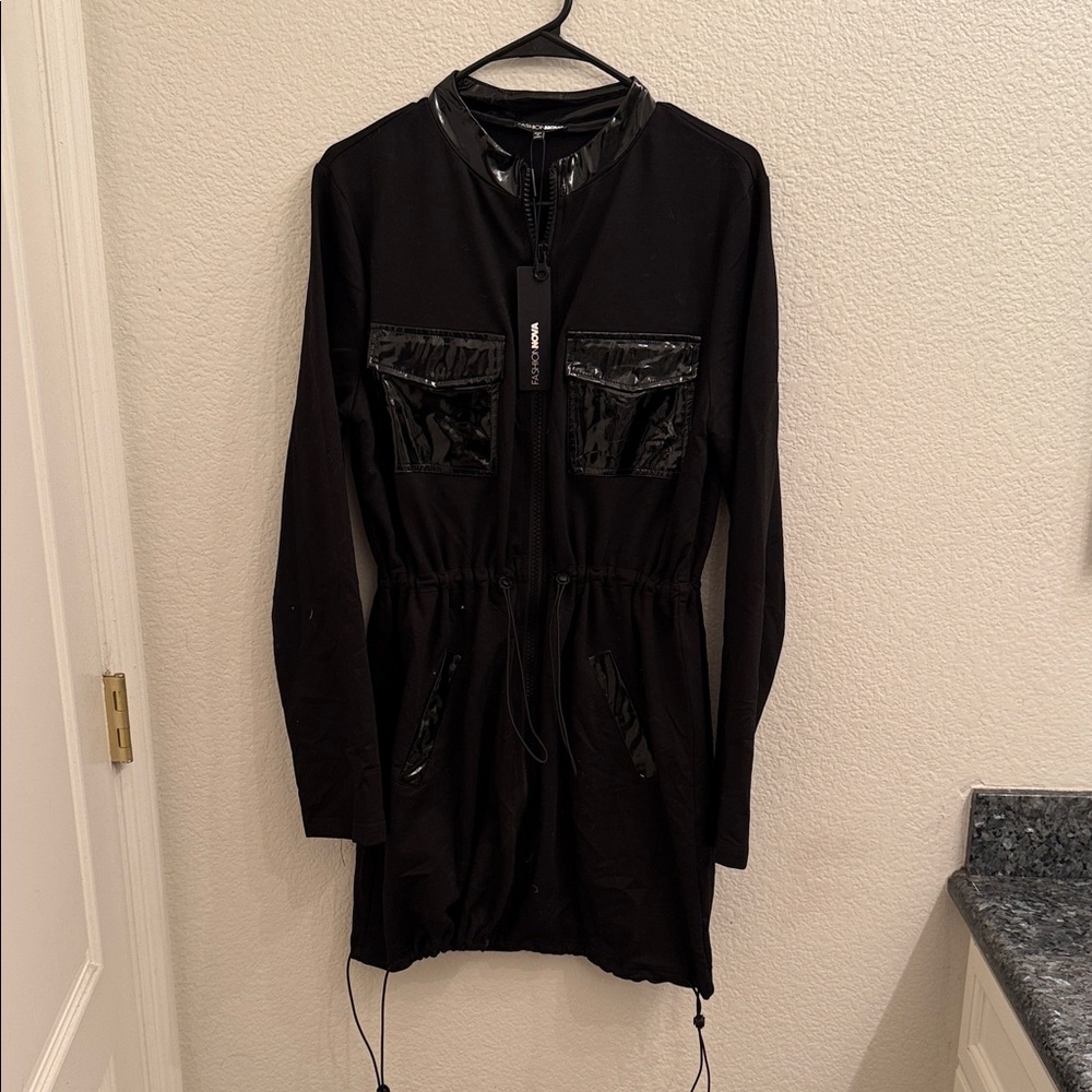 Fashion Nova Black Utility Jacket with Glossy Accents